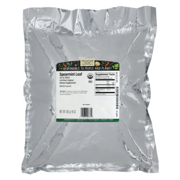 Листя м'яти, подрібнене та просіяне, Organic Cut & Sifted Spearmint Leaf, Frontier Natural Products, органік, 453 г