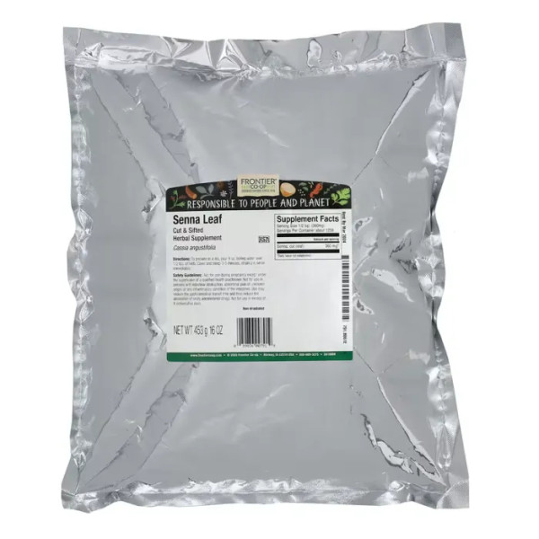 Листя сени, нарізані і просіяні, Senna Leaf, Frontier Natural Products, 453 г