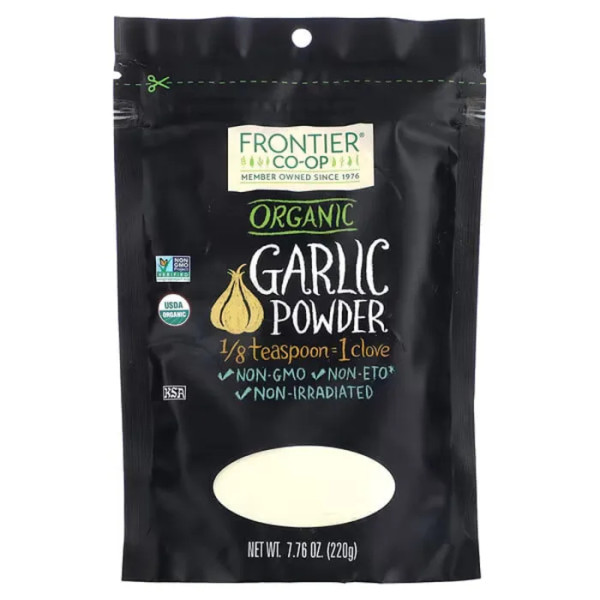 Часник, Organic Garlic Powder, Frontier Natural Products, порошок, органік, 220 г