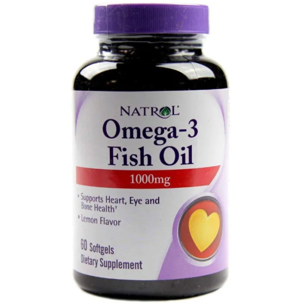 Омега-3, риб'ячий жир, Omega-3 Fish Oil, Natrol, лимонний смак, 1000 мг, 60 гелевих капсул