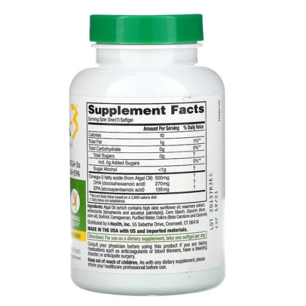 Овега-3 DHA+EPA, Ovega-3, DHA+EPA, Ovega-3, веганські омега-3, 500 мг, 90 вегетаріанських капсул
