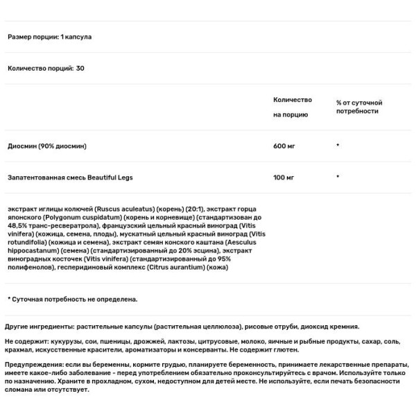 Розширений Діосмін комплекс, Beautiful Legs, ReserveAge Nutrition, 30 кап.