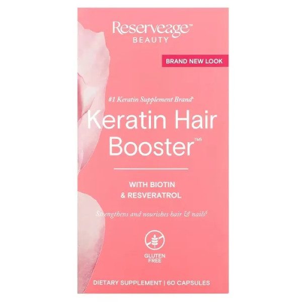 Кератин, підсилювач росту волосся, Keratin Hair Booster, ReserveAge Nutrition, з біотином та ресвератролом, 60 капсул
