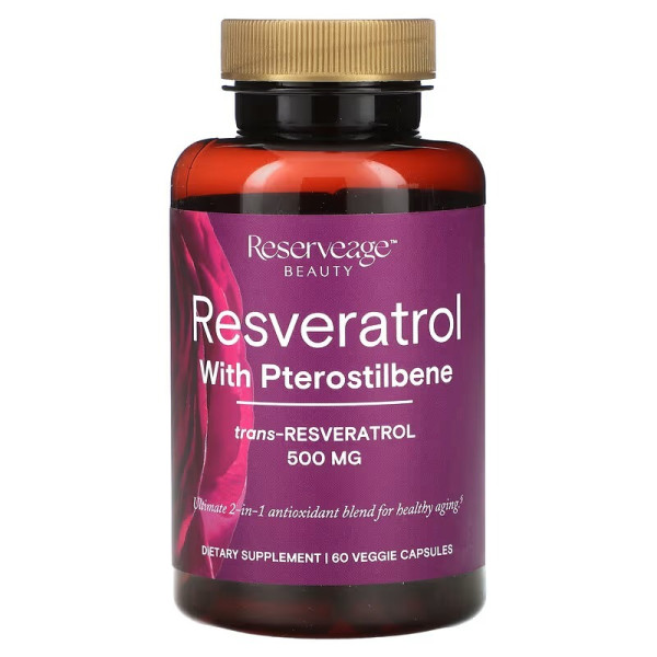 Ресвератрол та птеростильбен, Resveratrol with Pterostilbene, ReserveAge Nutrition, 500 мг, 60 рослинних капсул