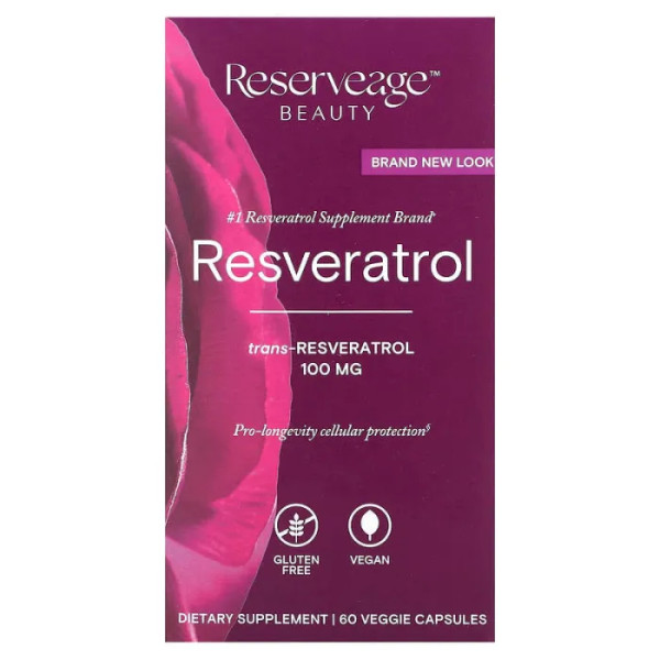 Ресвератрол, Resveratrol, ReserveAge Nutrition, 100 мг, 60 растительных капсул