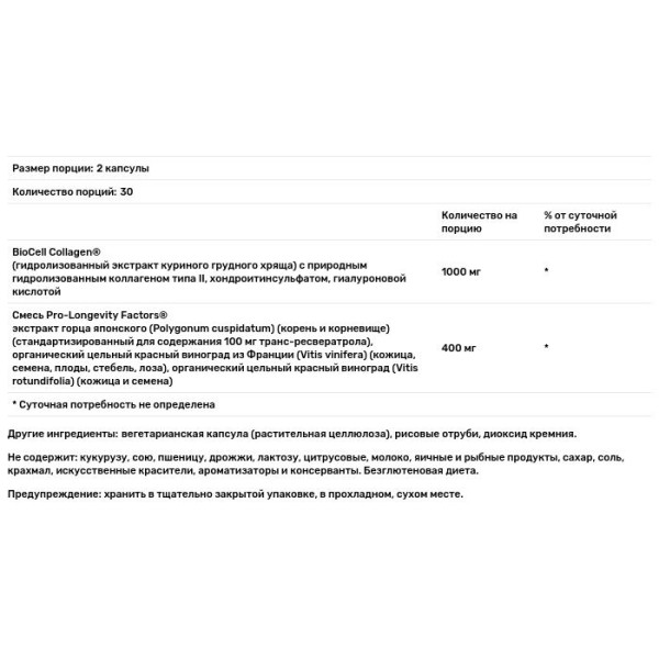 Колаген з гіалуроновою кислотою і ресвератролом, Collagen with Hyaluronic Acid and Resveratrol, ReserveAge Nutrition, 60 капсул