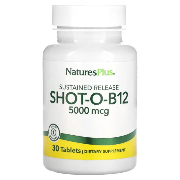 Вітамін В12, Shot-O-Vitamin B12, NaturesPlus, метилкобаламін, 5000 мкг, 30 таблеток