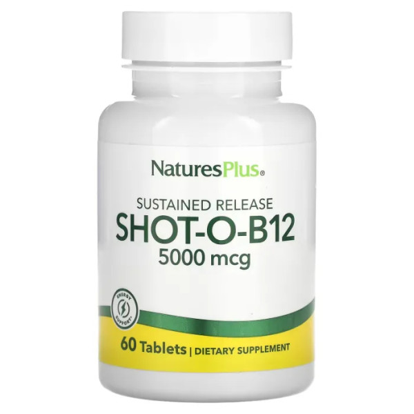 Вітамін B12 з пролонгованим вивільненням, Sustained Release Shot-O-B12, NaturesPlus, 5000 мкг, 60 таблеток