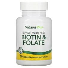 Біотин та фолієва кислота, пролонгована дія, Nature's Plus Biotin & Folic Acid, 30 таблеток