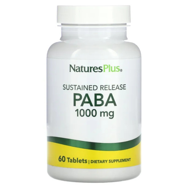 ПАБК, PABA, NaturesPlus, уповільненого вивільнення, 1000 мг, 60 таблеток