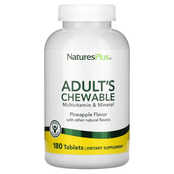 Мультивітаміни та мінерали для дорослих, Adults Chewable Multivitamin and Mineral, NaturesPlus, жувальні, зі смаком ананаса, 180 таблеток