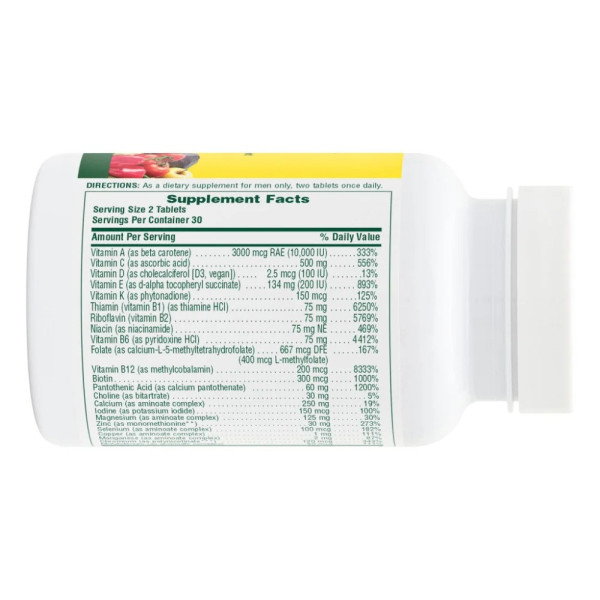 Мультивітаміни для чоловіків, Multi-Vitamin and Mineral, Nature's Supplement, Source of Life Men, без заліза, 60 таблеток