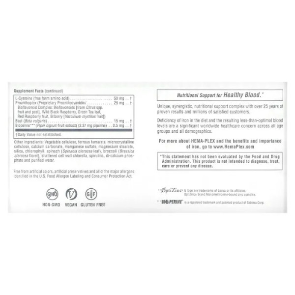 Комплекс вітамінів і мінералів, Hema-Plex, Nature's Plus, 60 швидкодіючих вегетаріанських капсул