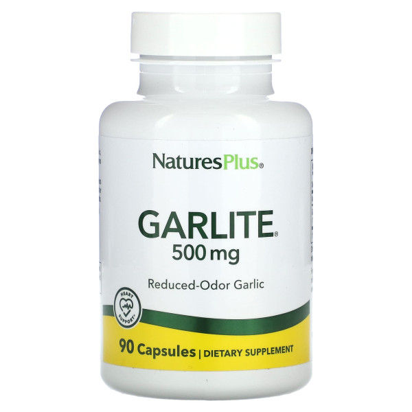 Часник, Garlite, Nature's Plus, без запаху, 500 мг, 90 капсул