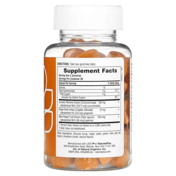 Комплекс антиоксидантів, куркумін із куркуми з імбиром та чорним перцем, Turmeric Curcumin With Ginger & Black Pepper, NaturesPlus, зі смаком персика, 60 жувальних цукерок