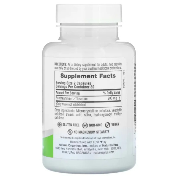 L-теанін Suntheanine Про 200, Pro Suntheanine L-Theanine 200, Nature's Plus, 100 мг, 60 капсул