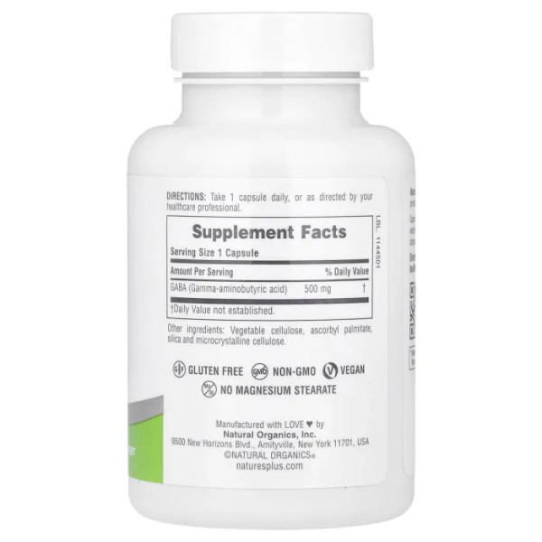 ГАМК, гамма-аміномасляна кислота, PRO GABA, NaturesPlus, 500 мг, 60 капсул