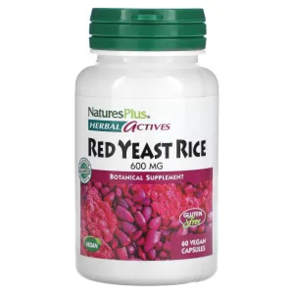 Червоний дріжджовий рис, Red Yeast Rice, Herbal Actives, NaturesPlus, 600 мг, 60 веганських капсул