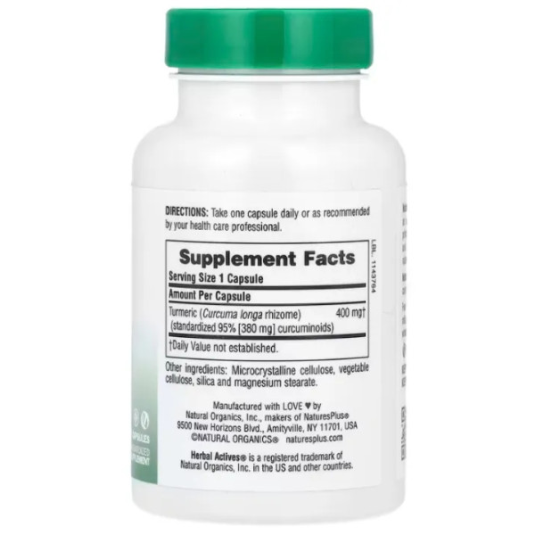 Куркумін, Turmeric, Nature's Plus, Herbal Actives, 400 мг, 60 капсул