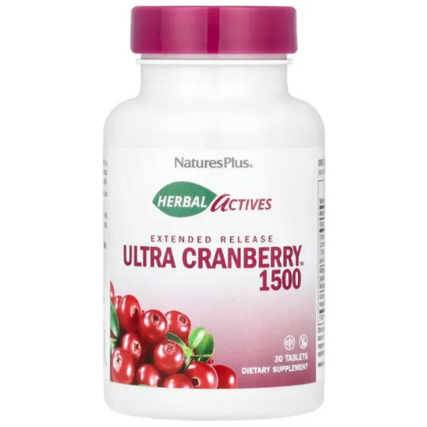 Журавлина тривалого вивільнення, Ultra Cranberry, Nature's Plus, Herbal Actives, 1500 мг, 30 таблеток