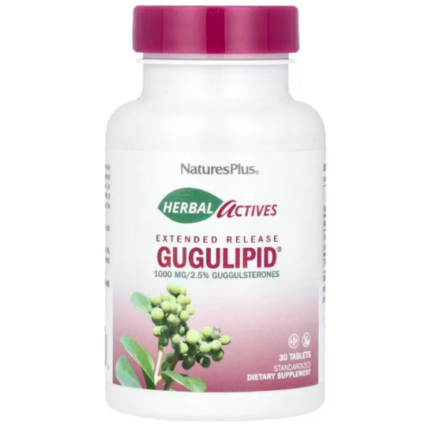 Гуггул, Gugulipid, Nature's Plus, Herbal Actives, 1000 мг, 30 таблеток