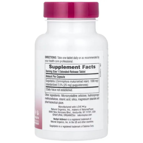 Гуггул, Gugulipid, Nature's Plus, Herbal Actives, 1000 мг, 30 таблеток