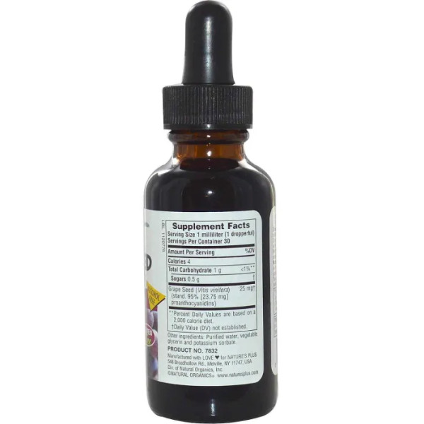 Екстракт виноградних кісточок (Grape Seed), Nature's Plus, Herbal Actives, без спирту, 25 мг, 30 мл