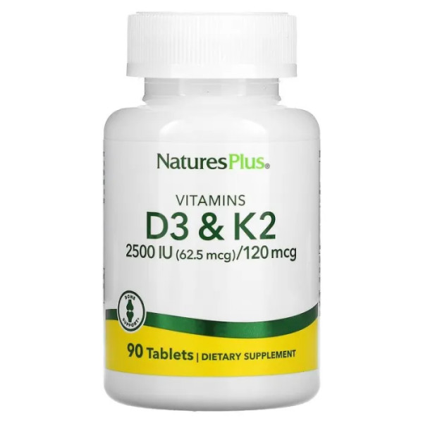 Вітаміни D3 та K2, Vitamins D3 & K2, Nature's Plus, 90 таблеток