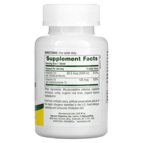 Вітаміни D3 та K2, Vitamins D3 & K2, Nature's Plus, 90 таблеток
