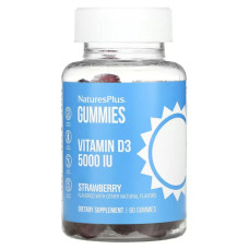 Вітамін D3 жувальні 5000 МО, NaturesPlus Vitamin D3 Gummies, смак полуниці, 60 жувальних цукерок