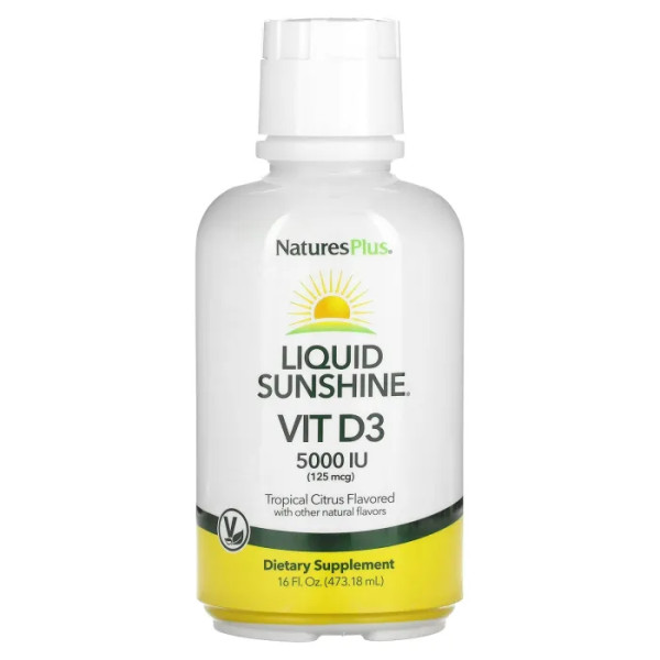 Вітамін D3 Liquid Sunshine, Vitamin D3, NaturesPlus, рідкий, смак тропічних цитрусів, 125 мкг (5000 МО), 473,18 мл