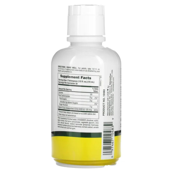 Вітамін D3 Liquid Sunshine, Vitamin D3, NaturesPlus, рідкий, смак тропічних цитрусів, 125 мкг (5000 МО), 473,18 мл