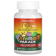 Вітамін D3 500 МО, жувальні, смак чорна вишня, без цукру, Vitamin D 3 Nature's Plus Animal Parade, 90 жувальних цукерок