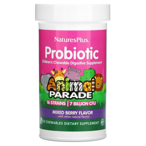 Пробіотики для дітей, Probiotic, Nature's Plus, покращення травлення, суміш ягід, 30 жувальних таблеток
