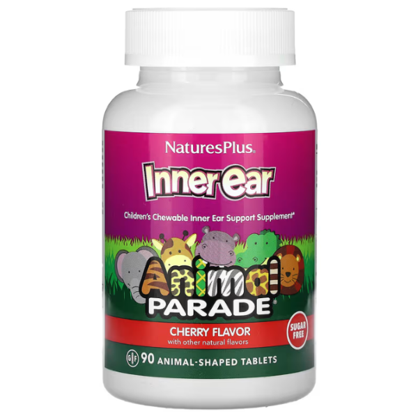 Вітаміни для дітей з вишневим смаком, Inner Ear, Children's Chewable, Nature's Plus, Animal Parade, 90 жувальних таблеток у формі тварин