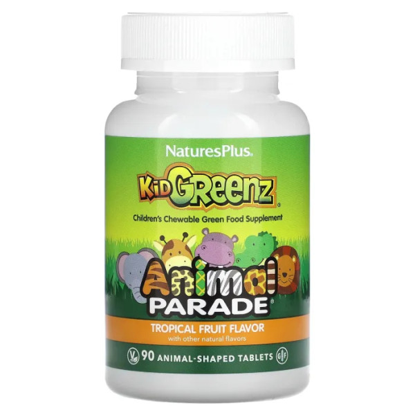 Суперфуд для детей, Kid Greenz, Nature's Plus, Animal Parade, вкус тропических фруктов, 90 жевательных таблеток в форме животных