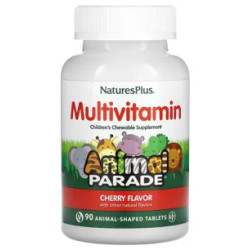 Дитячі мультивітаміни та мінерали, вишня, Multi-Vitamin Mineral Nature's Plus Source of Life, 90 таблеток у формі тварин
