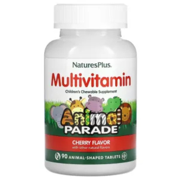 Мультивітаміни та мінерали для дітей, Multi-Vitamin & Mineral, Nature's Plus, Source of Life, вишня, 90 таблеток у формі тварин