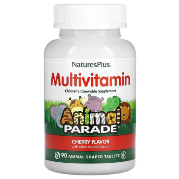 Мультивітаміни та мінерали для дітей, Multi-Vitamin & Mineral, Nature's Plus, Source of Life, вишня, 90 таблеток у формі тварин