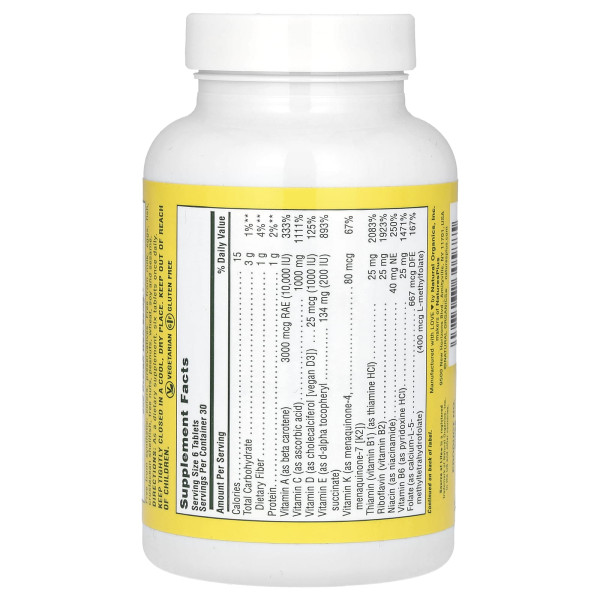 Мультивітаміни та мінерали, Original Mini-Tabs, Nature's Plus, Source of Life, з концентрованими цільними продуктами, без заліза, 180 таблеток