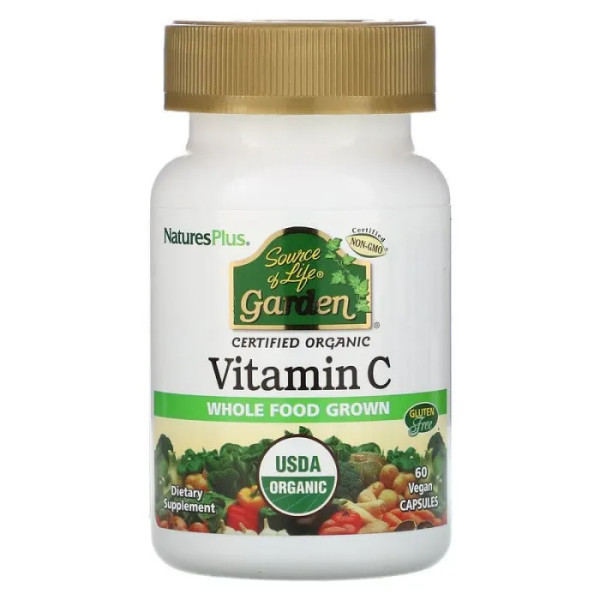 Вітамін С, Vitamin C, Nature's Plus, Source of Life Garden, 60 вегетаріанських капсул