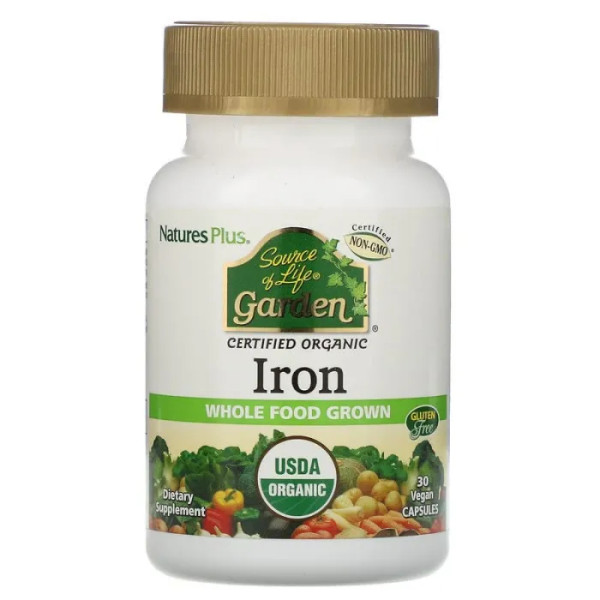 Залізо, Iron, Nature's Plus, Source of Life Garden, 30 капсул