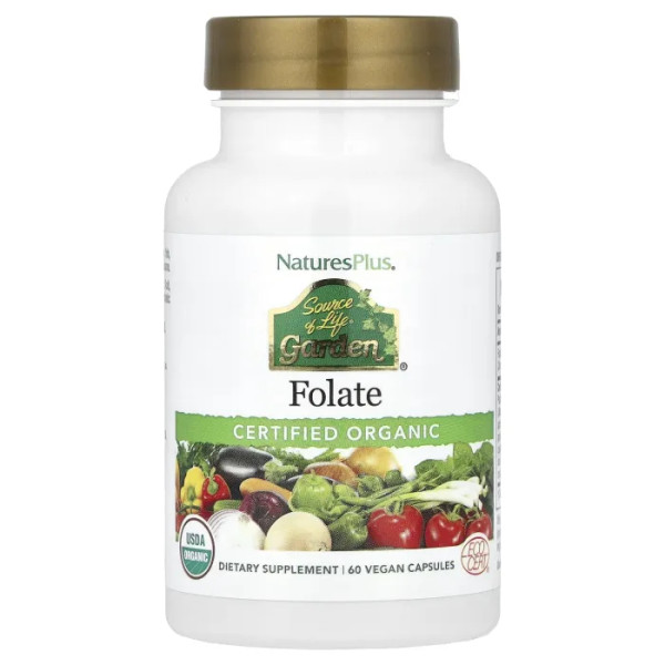Фолат, Folate, Source of Life®, Garden, NaturesPlus, 60 веганських капсул