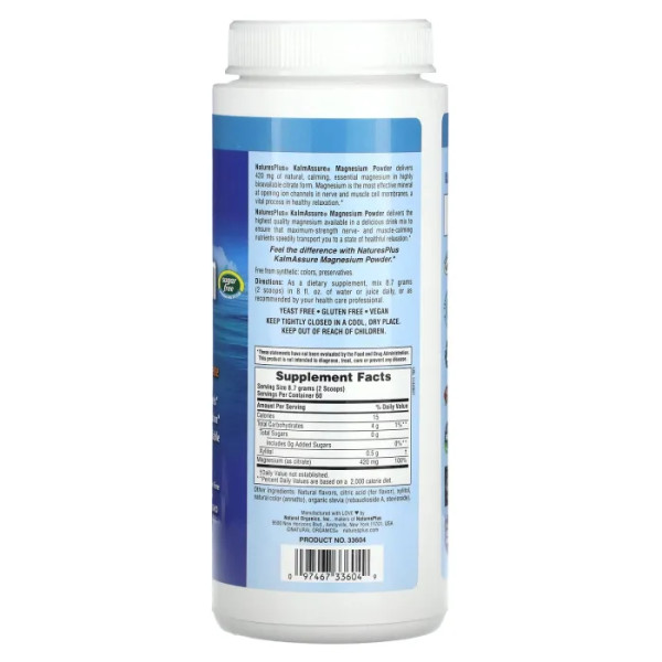 Цитрат магнію, Magnesium, Nature's Plus, Kalmassure, смак апельсина, порошок, 420 мг, 522 г