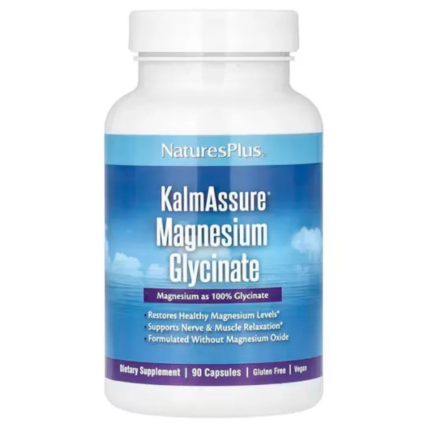 Магній гліцинат, Magnesium Glycinate, NaturesPlus, KalmAssure, для розслаблення та сну, 90 веганських капсул
