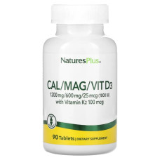 Кальцій/магній/вітамін D3 з вітаміном K2, NaturesPlus Cal/Mag/Vit D3 with Vitamin K2, 90 таблеток