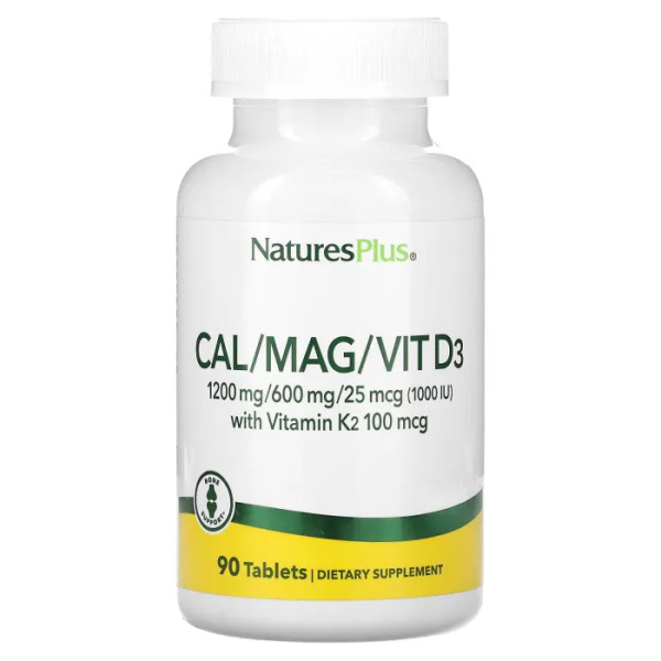 Кальцій, магній, вітамін D3 з вітаміном K2, Cal\/Mag\/Vit D3 with Vitamin K2, NaturesPlus, 90 таблеток