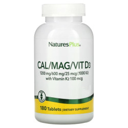 Кальций магний витамин D3 и витамин K2, Nature's Plus Cal Mag Vit D3 Vitamin K2, 180 таблеток