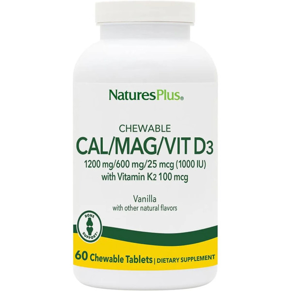 Жувальний кальцій, Cal \/ Mag \/ Vit D3, Nature's Plus, смак ванілі, 60 жувальних таблеток