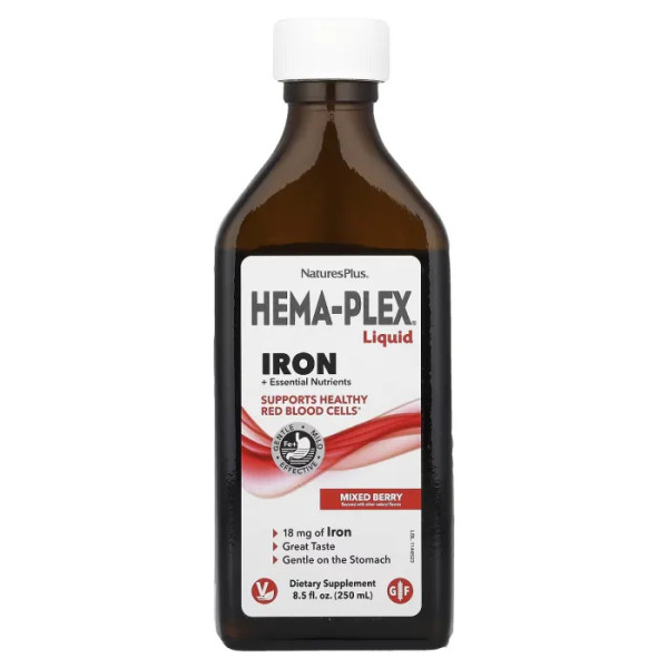 Комплекс вітамінів та мінералів із залізом, Hema-Plex® Liquid, Nature's Plus, ягідний мікс, 250 мл